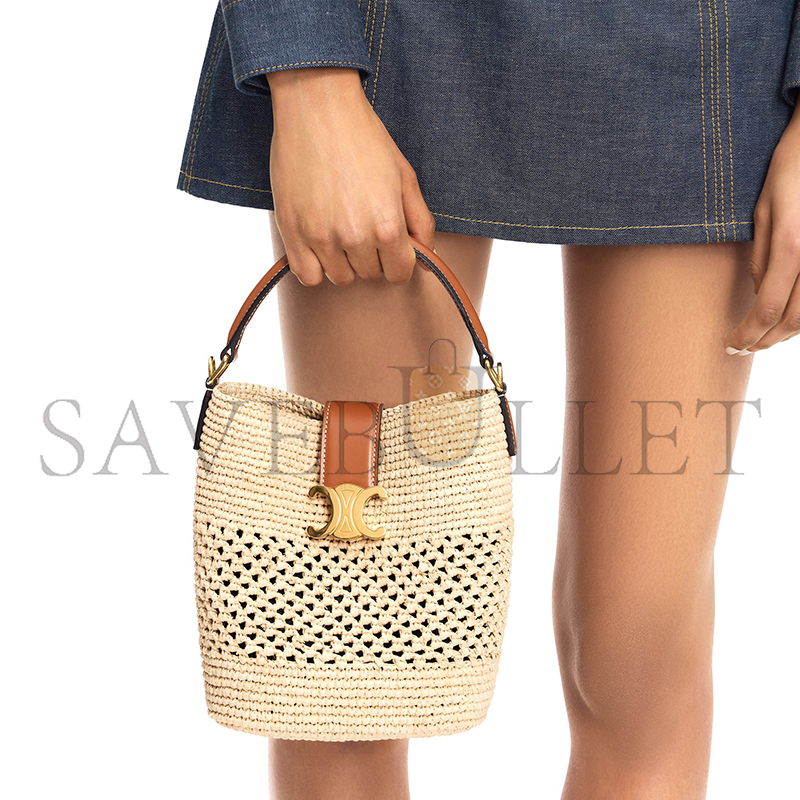 Ce**e small l0*ise bucket in raffia and calfskin 119742gns.02nt (19*16*12cm)